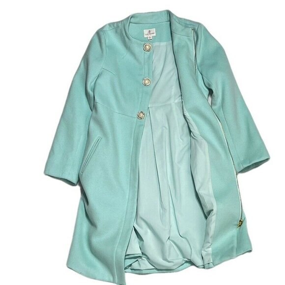 Jolie Brown Womens Long Turquoise Wool Blend Coat  Button Closure & Lined  Size - Picture 6 of 12